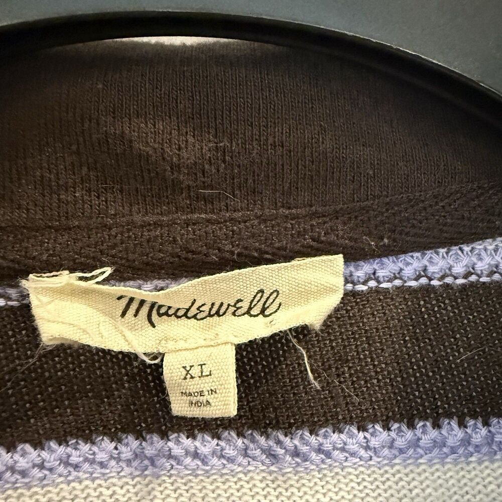 Madewell Women’s Relaxed Purple Brown Stripe V Neck Long Sleeve Pullover XL - Picture 2 of 7